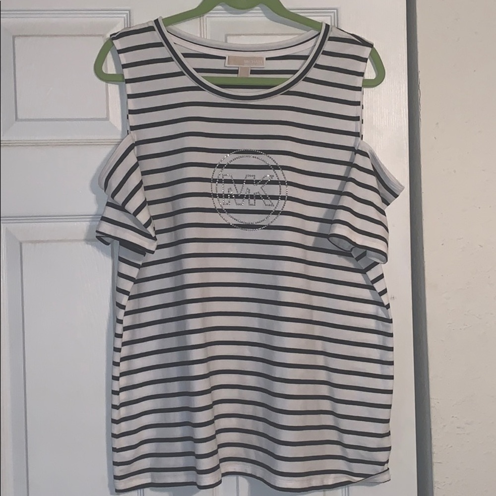 Michael Kors Striped Cold Shoulder Top